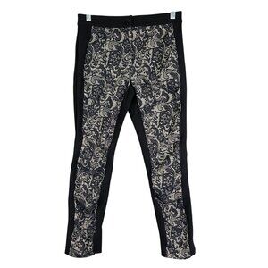 Women Chicos So Slimming Black & Lace Patterned Ankle Pants Slim Fit Size 00